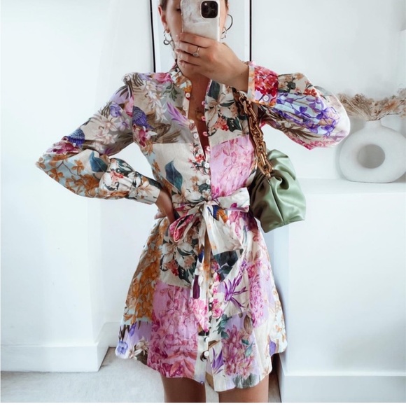 LAST ONE! 🎉 GORGEOUS ZARA NWT Linen Floral Print Mini Dress BLOGGERS FAVORITE! - Picture 3 of 16